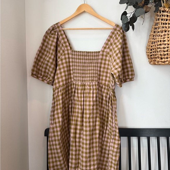 Madewell Checkered Brown and Cream Midi Dress - Picture 3 of 3